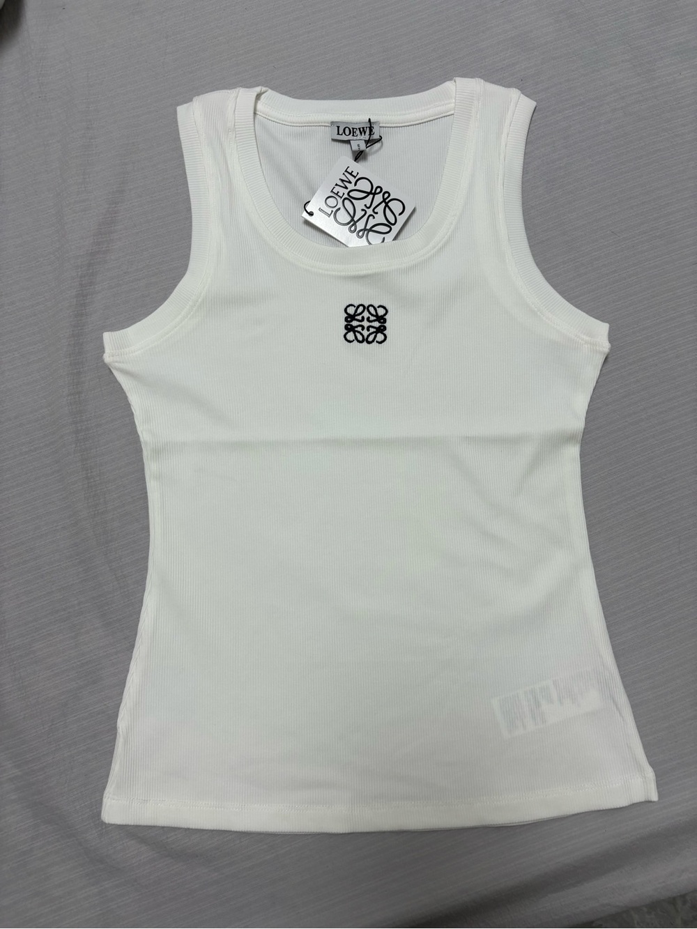 Loewe Cream Ribbed Tank with Black Anagram